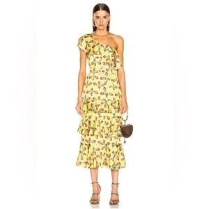 RARE PatBO One Shoulder Tiered Ruffle Midi Dress Bright Yellow Revolve 0 NWT